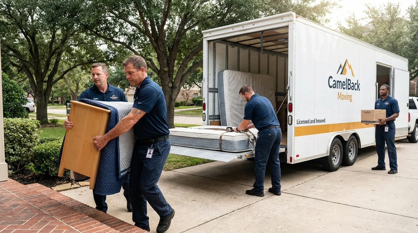 Crew loading residential truck for cross-state move from Springfield, PA